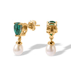 Colombian Colour Emeraldine Quartz & Fresh Water Pearl Dangling Earring with Push Post in Yellow Gold Plated Sterling Silver 7.33 Ct._8712734_3