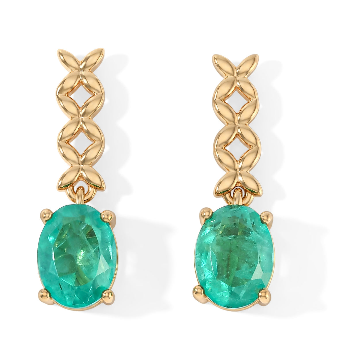 D'Joy - Colombian Colour Emeraldine Quartz Dangling Earring in Yellow Gold Plated Sterling Silver 3.15 Ct. V32722297 0