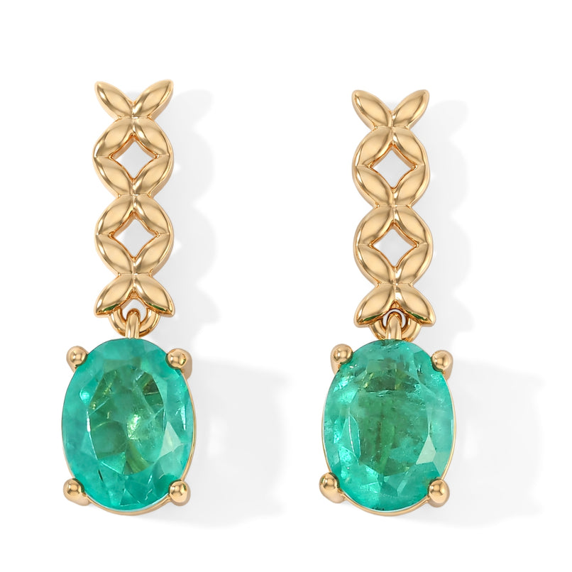 D'Joy - Colombian Colour Emeraldine Quartz Dangling Earring in Yellow Gold Plated Sterling Silver 3.15 Ct._8712735