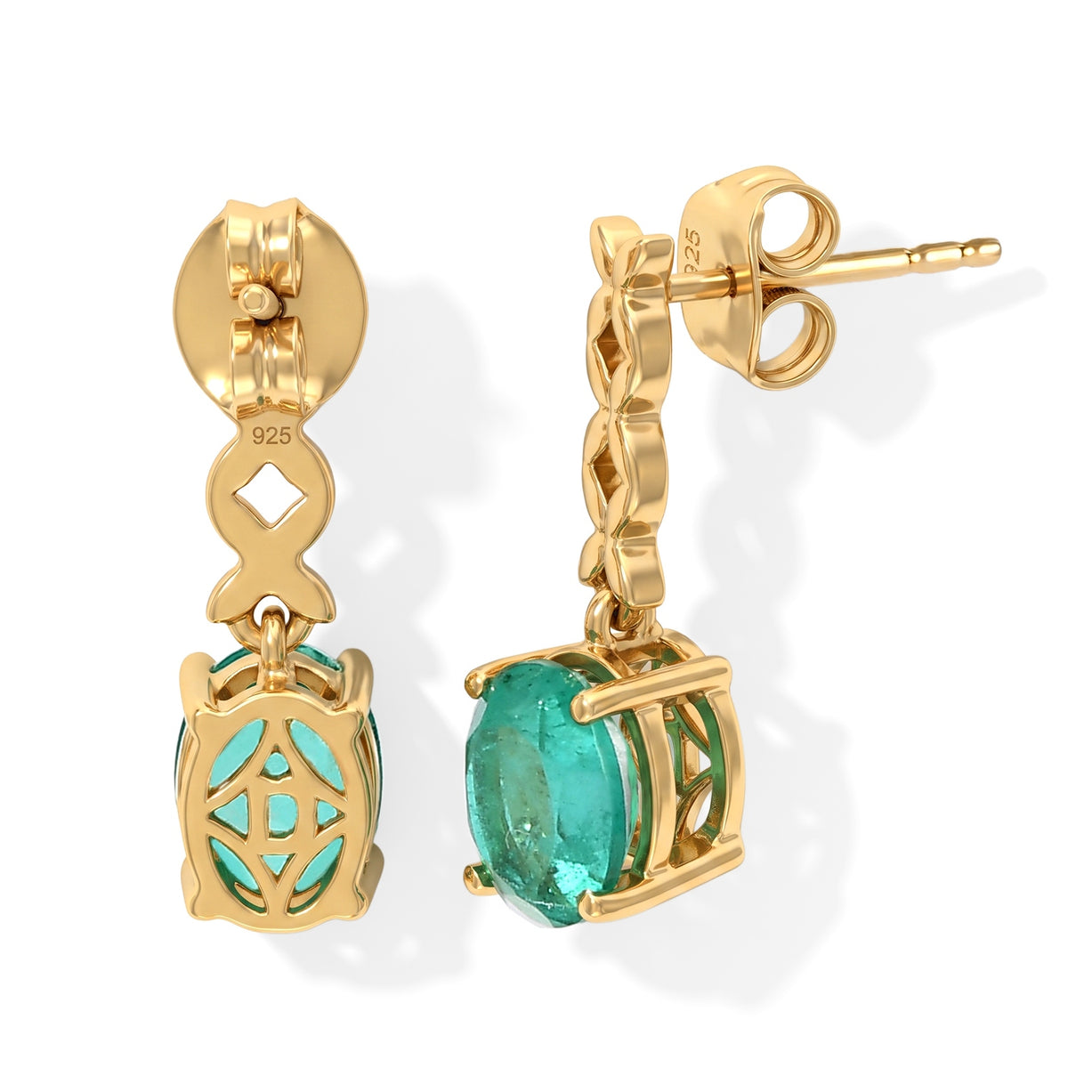 D'Joy - Colombian Colour Emeraldine Quartz Dangling Earring in Yellow Gold Plated Sterling Silver 3.15 Ct. V32722297 3