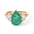 D'Joy - Colombian Colour Emeraldine Quartz & White Topaz Trilogy Ring in Yellow Gold Plated Sterling Silver 4.65 Ct._8712737
