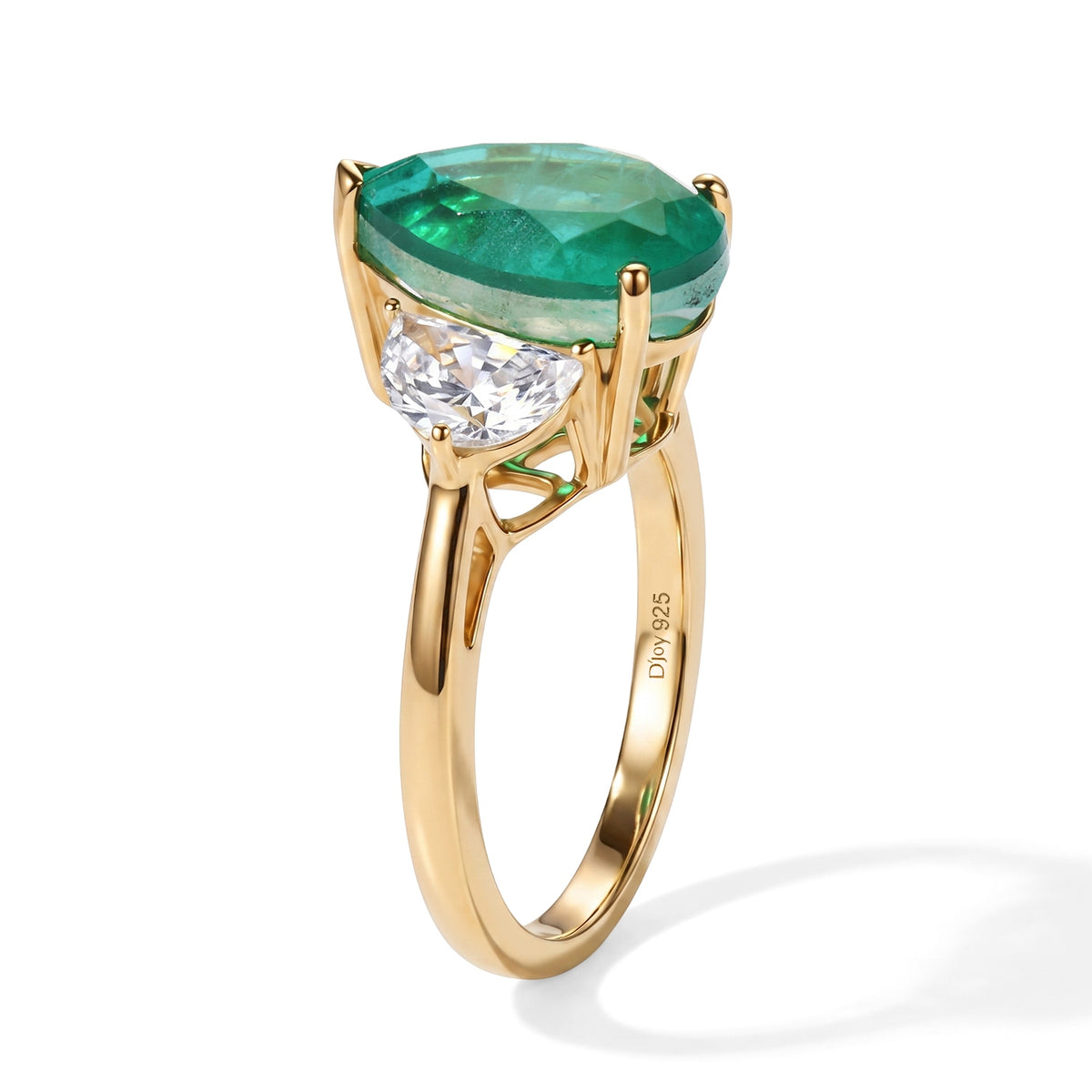 D'Joy - Colombian Colour Emeraldine Quartz &amp; White Topaz Trilogy Ring in Yellow Gold Plated Sterling Silver 4.65 Ct. V32638471 3