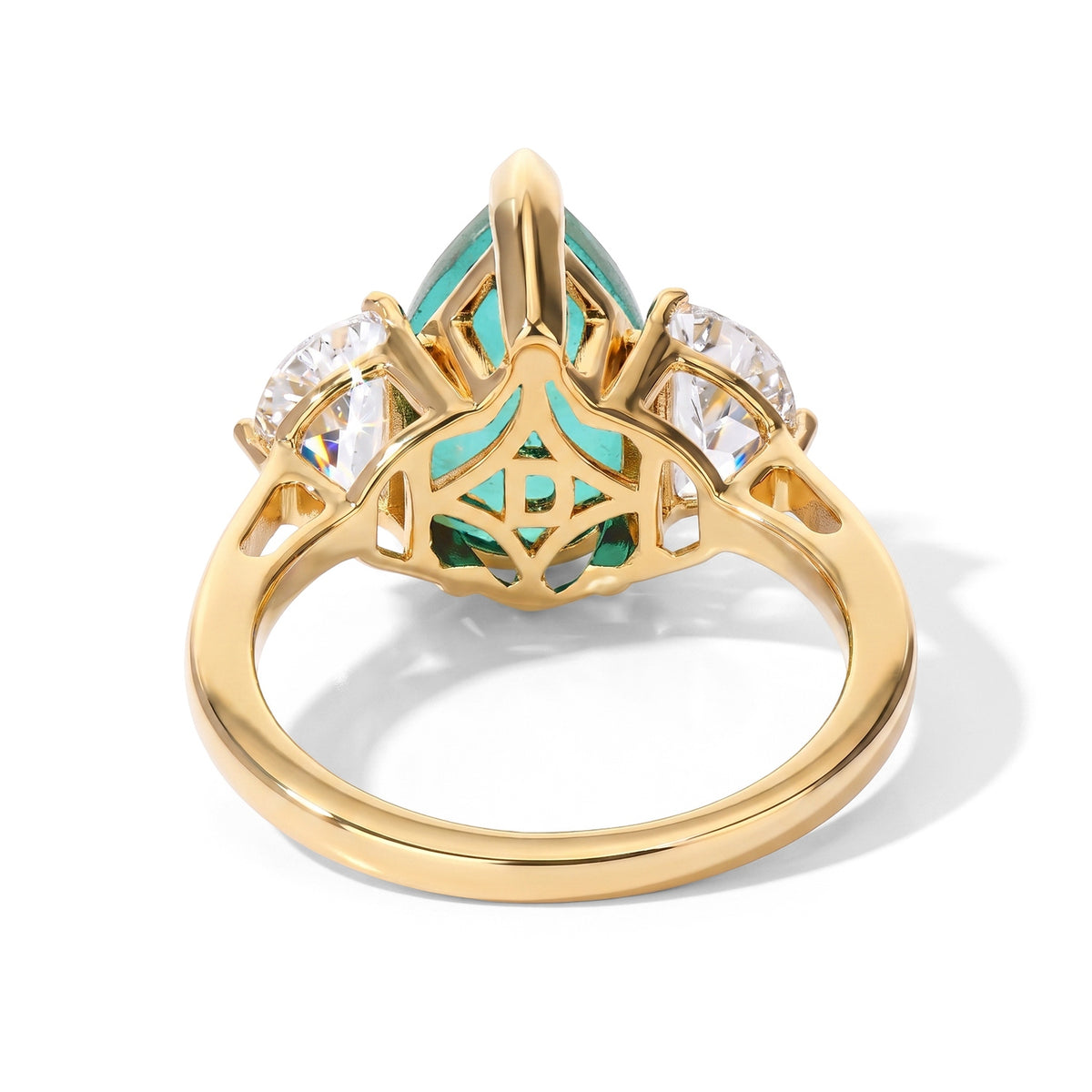 D'Joy - Colombian Colour Emeraldine Quartz &amp; White Topaz Trilogy Ring in Yellow Gold Plated Sterling Silver 4.65 Ct. V32638471 4