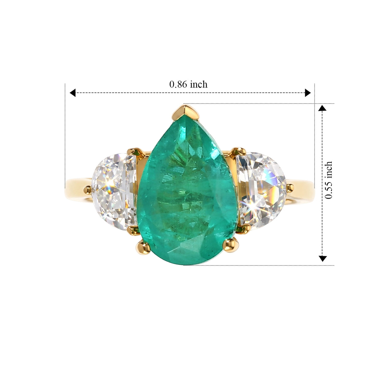 D'Joy - Colombian Colour Emeraldine Quartz &amp; White Topaz Trilogy Ring in Yellow Gold Plated Sterling Silver 4.65 Ct. V32638471 5