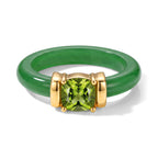 D'Joy - Peridot & Dyed Green Jade Solitaire Band Ring in Yellow Gold Plated Sterling Silver 11.55 Ct._8712815
