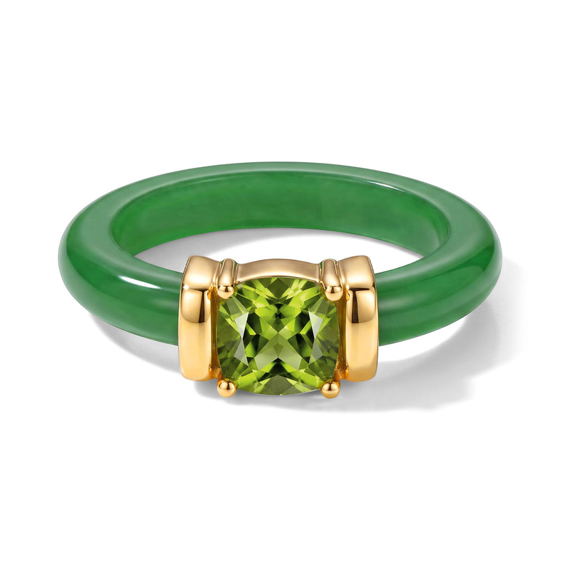 D'Joy - Peridot & Dyed Green Jade Solitaire Band Ring in Yellow Gold Plated Sterling Silver 11.55 Ct._8712816