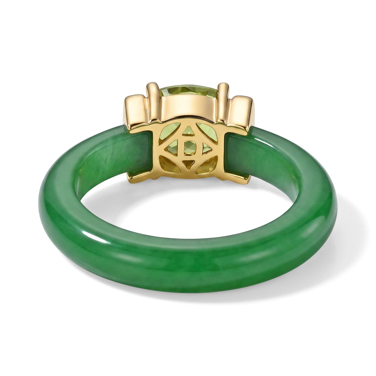D'Joy - Natural Hebei Peridot and Green Jade Solitaire Band Ring in Yellow Gold Plated Sterling Silver 11.55 Ct. V32576486 5