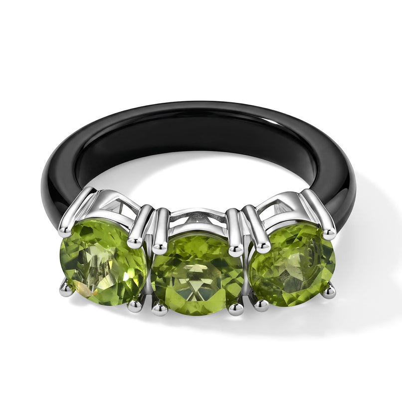 D'Joy - Peridot & Black Jade Trilogy Ring in Rhodium Overlay Sterling Silver 14.44 Ct._8712911