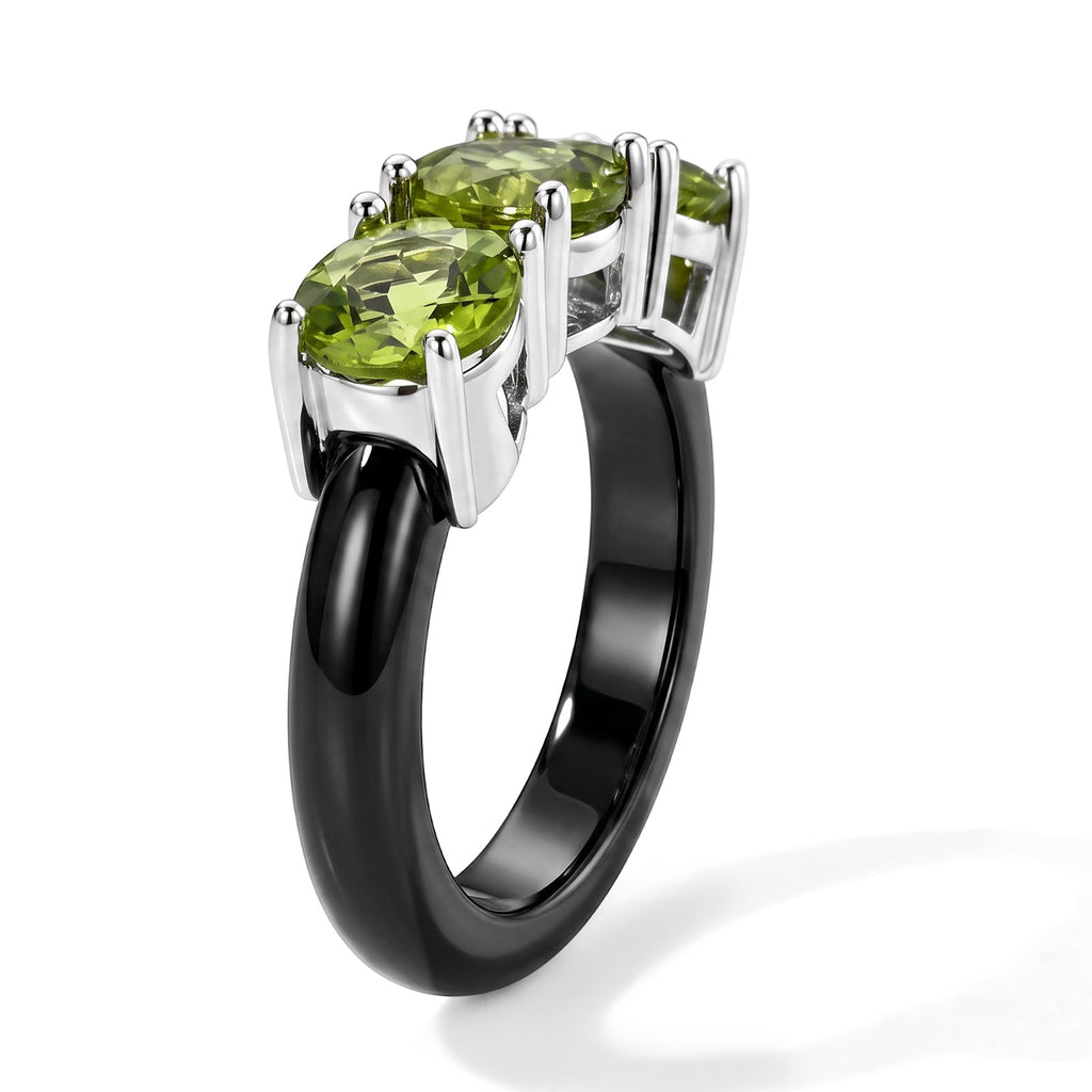 D'Joy - Peridot & Black Jade Trilogy Ring in Rhodium Overlay Sterling Silver 14.44 Ct._8712911_3