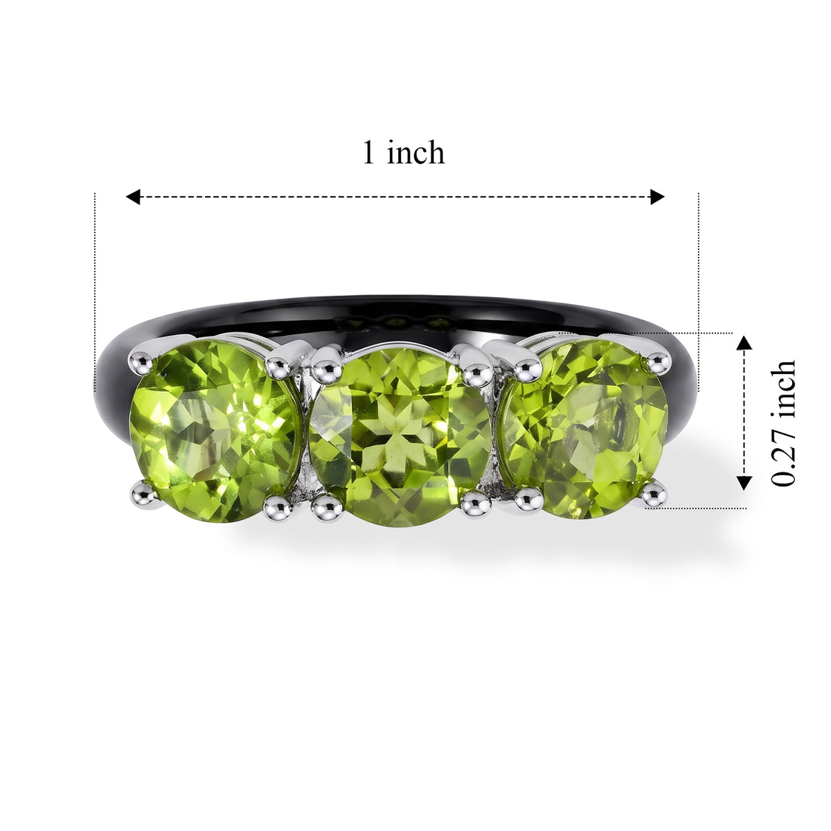 One Time Deal - Natural Hebei Peridot &amp; Natural Black Jade Trilogy Ring in Rhodium Overlay Sterling Silver 14.44 Ct. 8712911 6