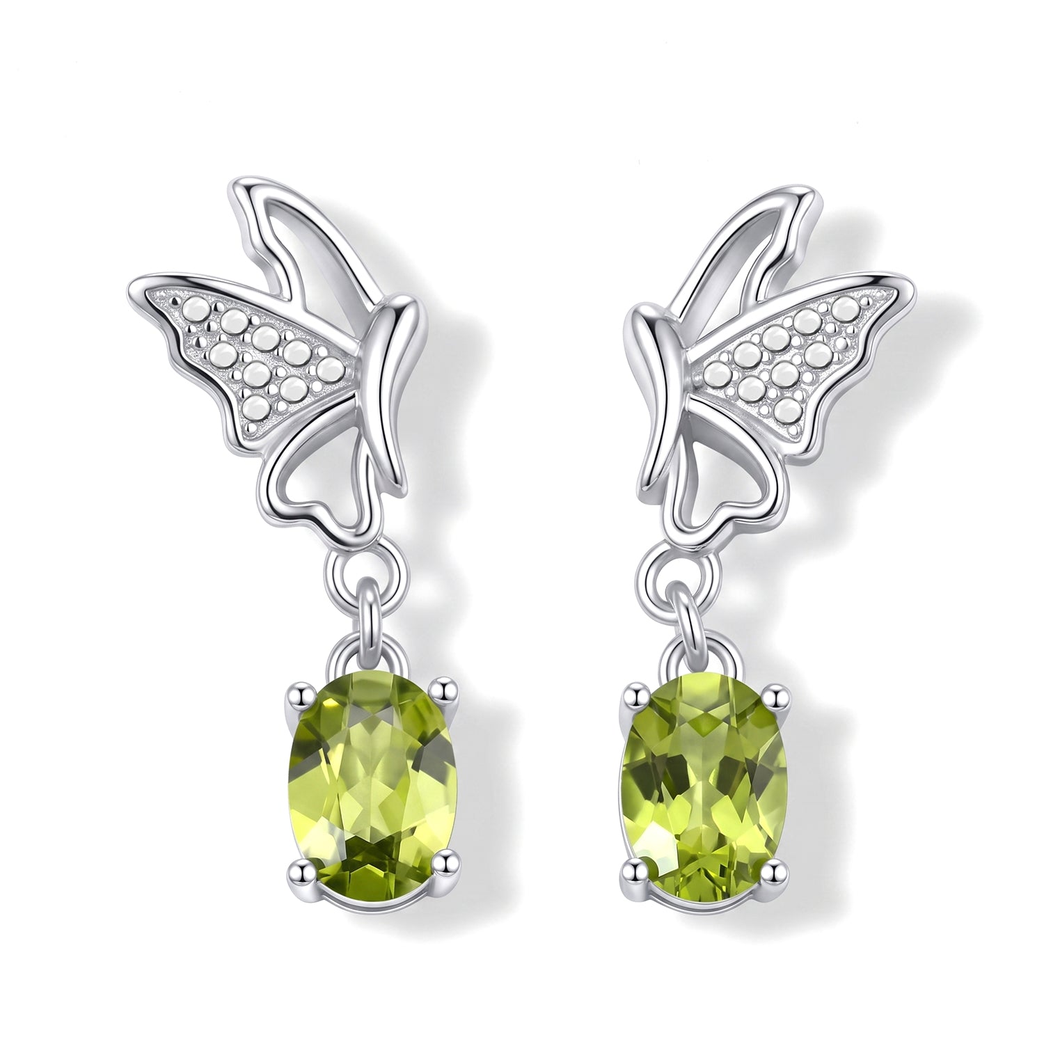 D'Joy - Natural Hebei Peridot Butterfly Drop Earring with Push Back in Rhodium Overlay Sterling Silver 1.64 Ct. 8712922 0