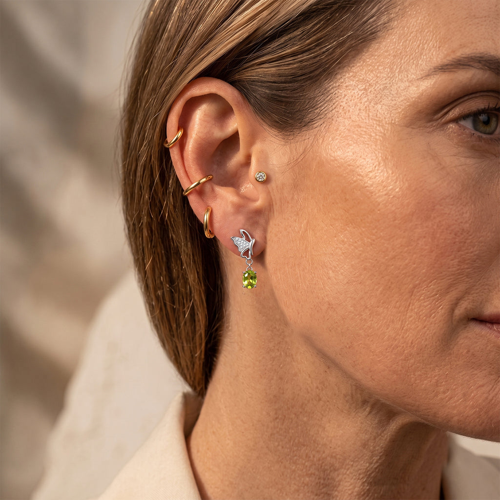 D'Joy - Peridot Butterfly Drop Earring with Push Back in Rhodium Overlay Sterling Silver 1.64 Ct._8712922_2