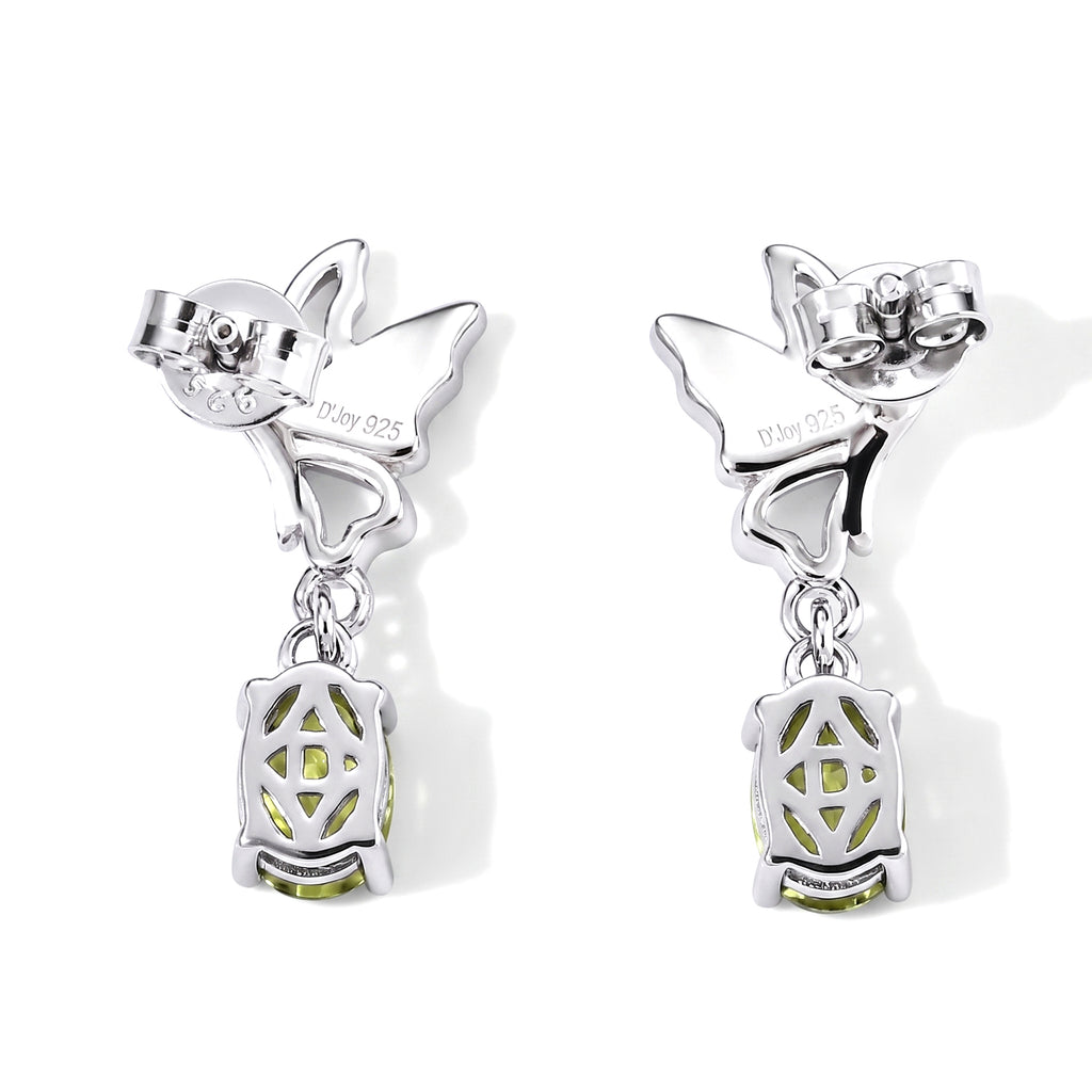 D'Joy - Peridot Butterfly Drop Earring with Push Back in Rhodium Overlay Sterling Silver 1.64 Ct._8712922_4