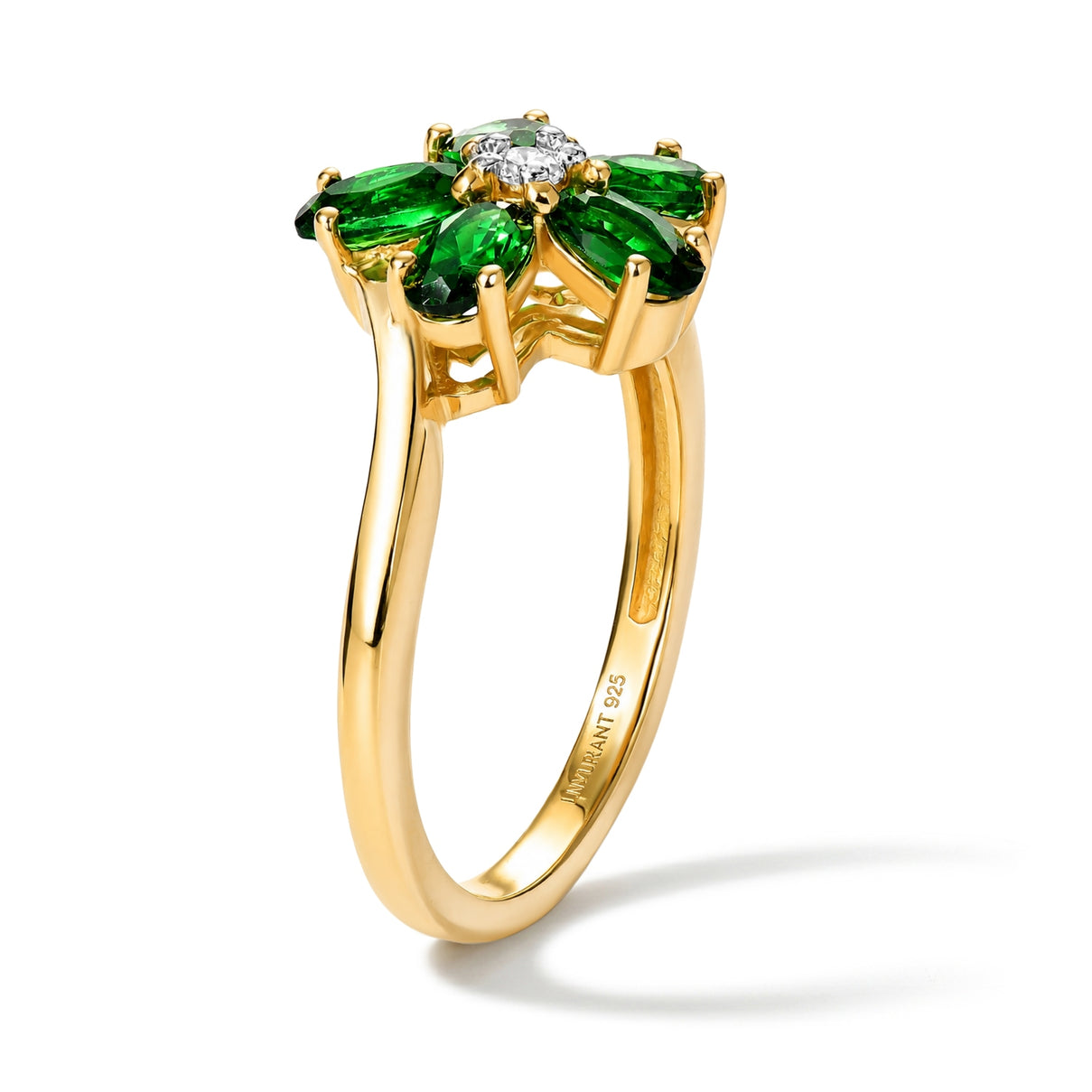 Luxuriant - Natural Chrome Diopside &amp; Lab Grown Diamond (SI-G-H) Floral Ring in Yellow Gold Plated Sterling Silver 1.20 Ct. 8713223 4