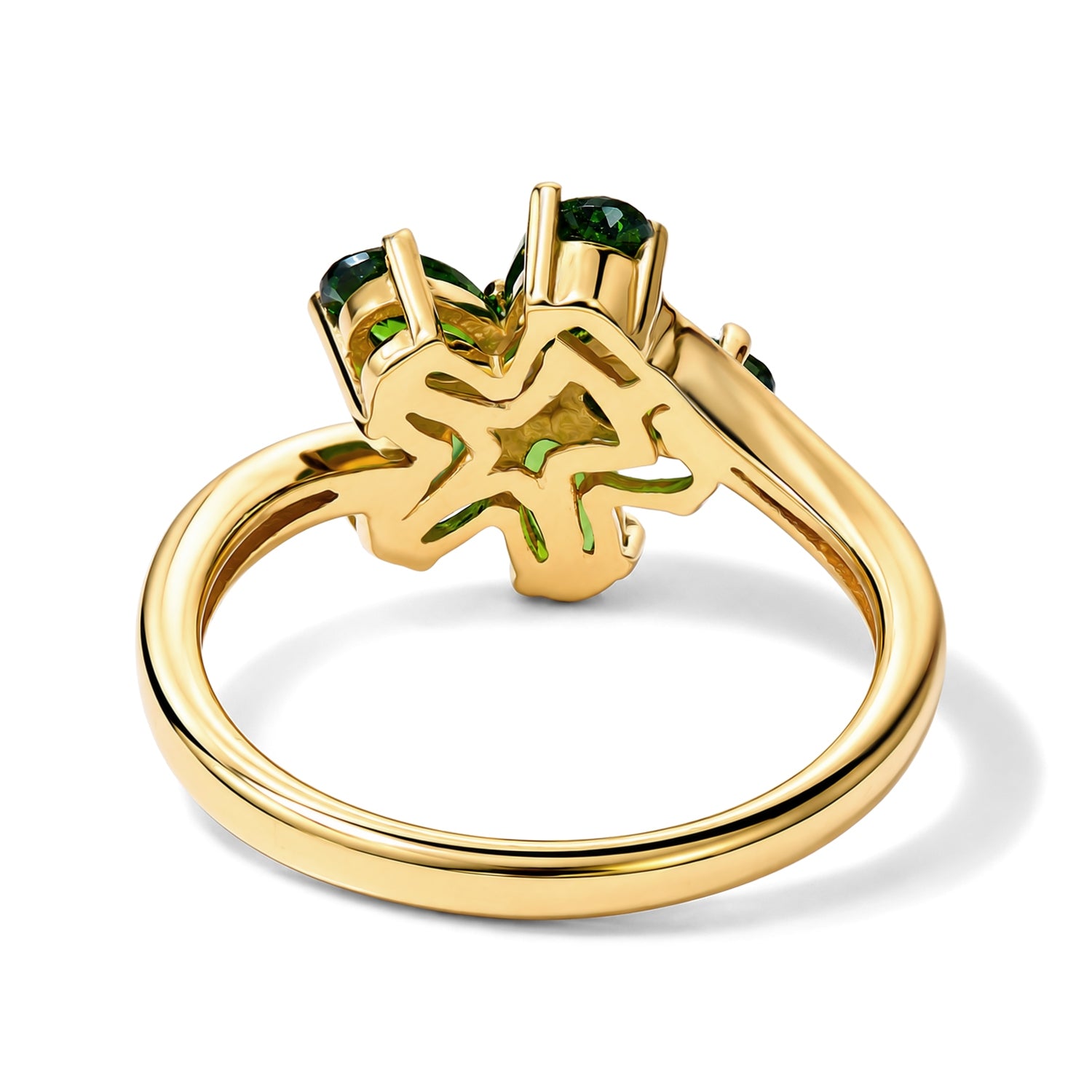 Luxuriant - Natural Chrome Diopside &amp; Lab Grown Diamond (SI-G-H) Floral Ring in Yellow Gold Plated Sterling Silver 1.20 Ct. 8713223 5