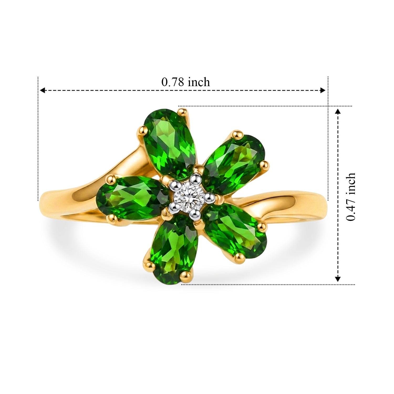 Luxuriant - Natural Chrome Diopside &amp; Lab Grown Diamond (SI-G-H) Floral Ring in Yellow Gold Plated Sterling Silver 1.20 Ct. 8713223 6