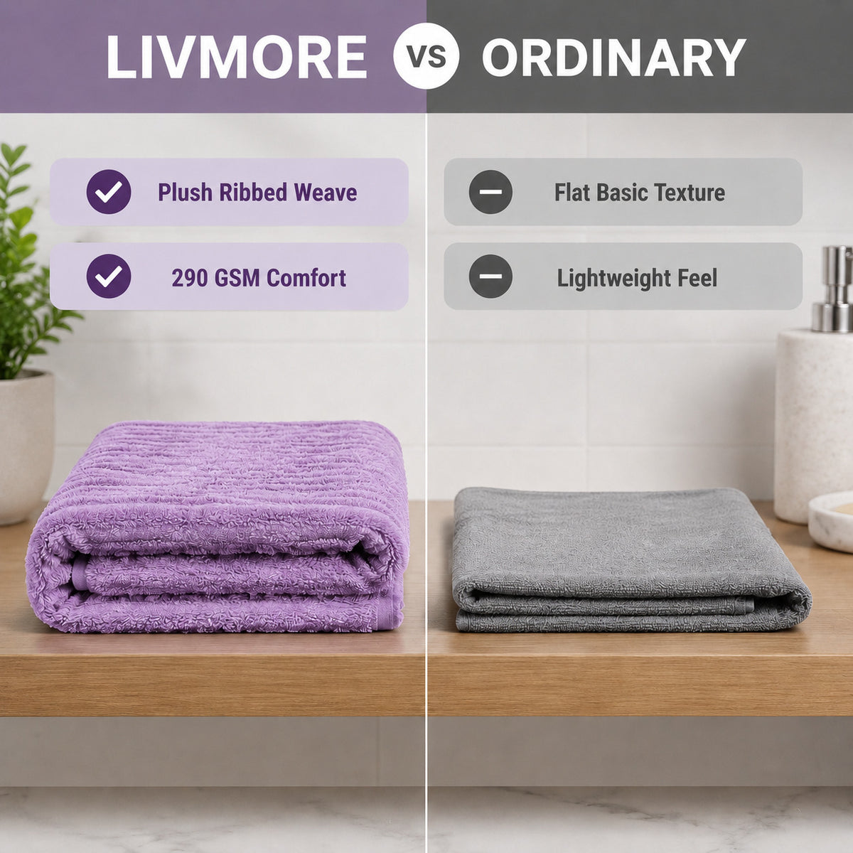 LIVMORE Quick-Dry Microfiber Soft Absorbent Bath Towel (70 x 140cm, 290 GSM) - Lavender 8713286 3