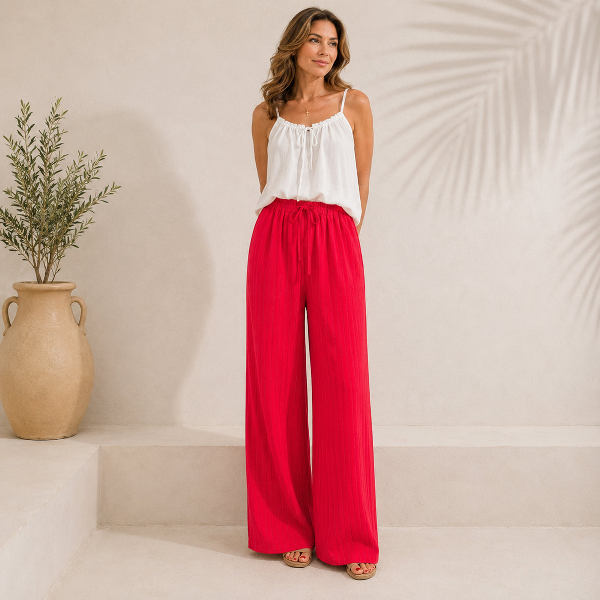Love Italian Style Black Striped Trousers (One Size, 10-22) - Red 8713402 0