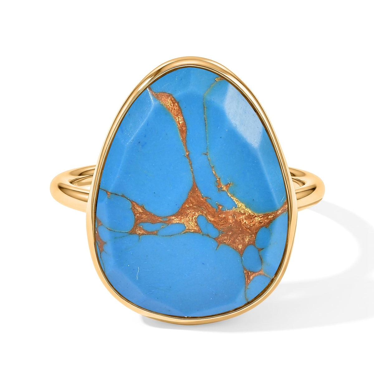 Handmade Blue Torquoise Adjustable Ring in Yellow Gold Tone 4.40 Ct. 8713460 0