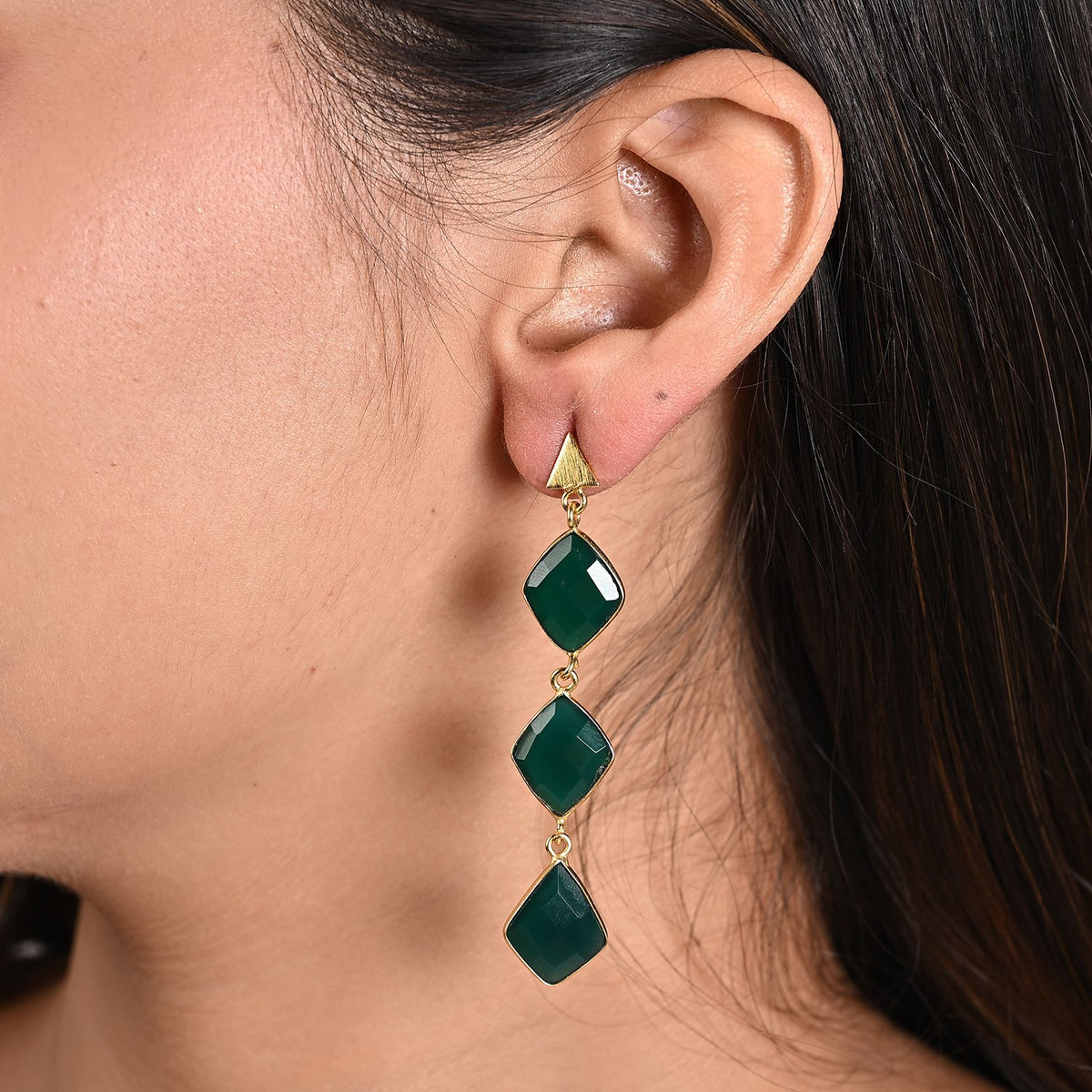Green Onyx Dangling Earrings with Push Back in Gold Tone 22.50 Ct. 8713465 2