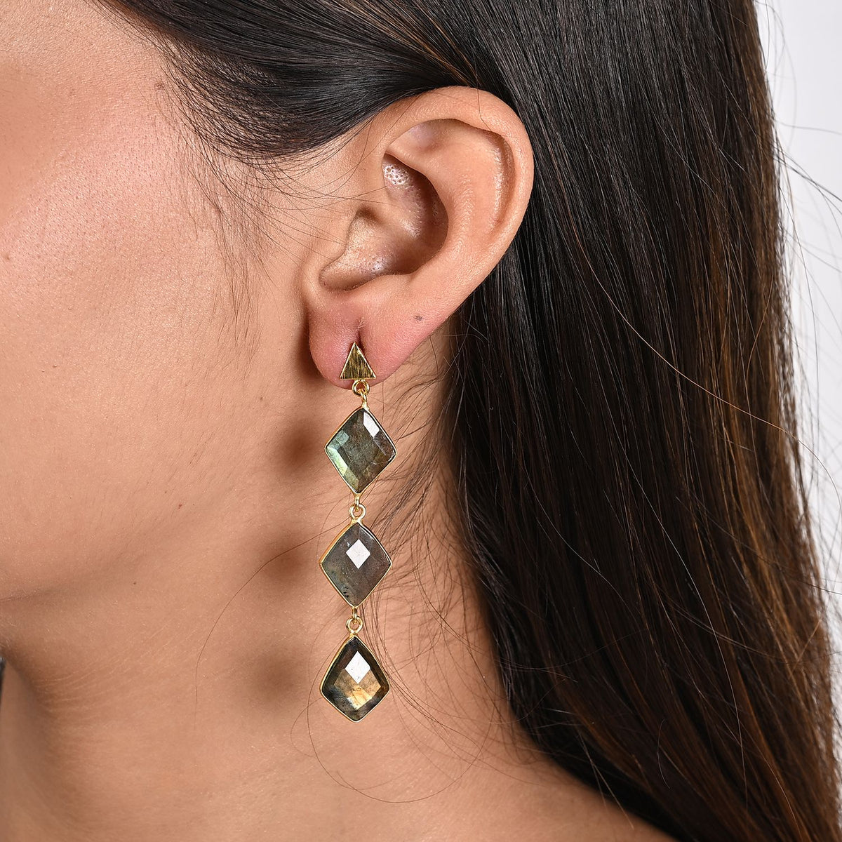Labradorite Dangling Earrings with Push Back in Gold Tone 24.00 Ct. 8713466 1