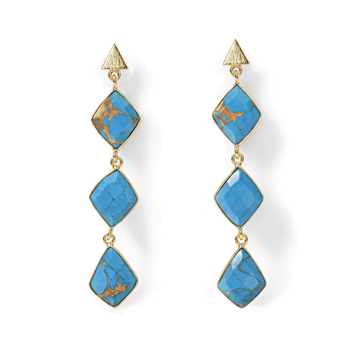 Blue Turquoise Dangling Earrings with Push Back in Gold Tone 18.00 Ct. 8713467 0