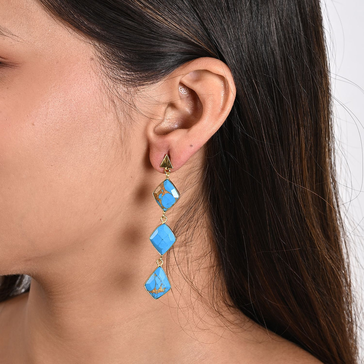 Blue Turquoise Dangling Earrings with Push Back in Gold Tone 18.00 Ct. 8713467 1