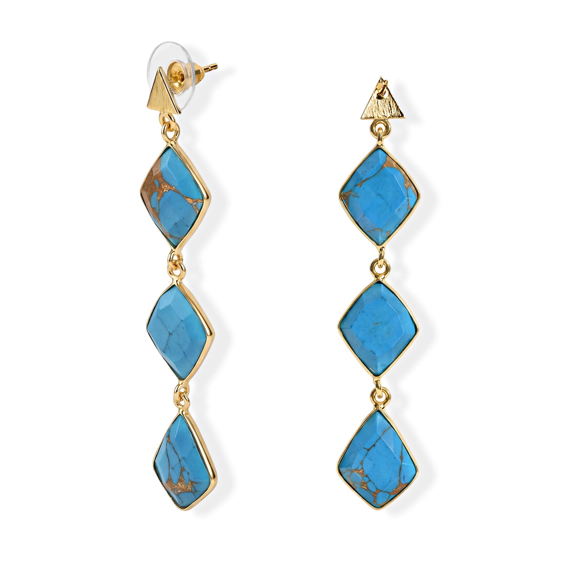 Blue Turquoise Dangling Earrings with Push Back in Gold Tone 18.00 Ct. 8713467 3