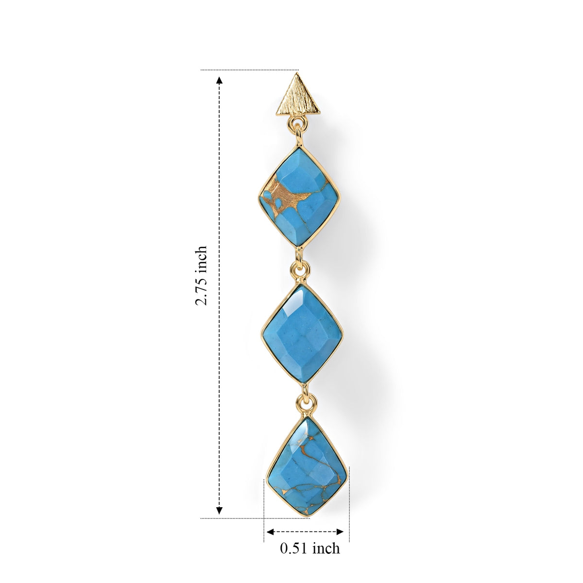 Blue Turquoise Dangling Earrings with Push Back in Gold Tone 18.00 Ct. 8713467 4