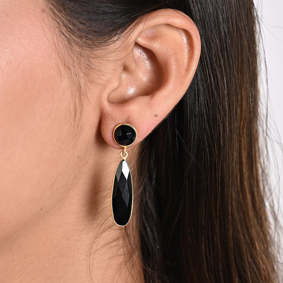 Black Onyx Dangling Earrings with Push Back in Gold Tone 6.50 Ct. 8713472 2