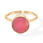 Handmade Pink Jade Adjustable Ring in Gold Tone 1.60 Ct._8713521