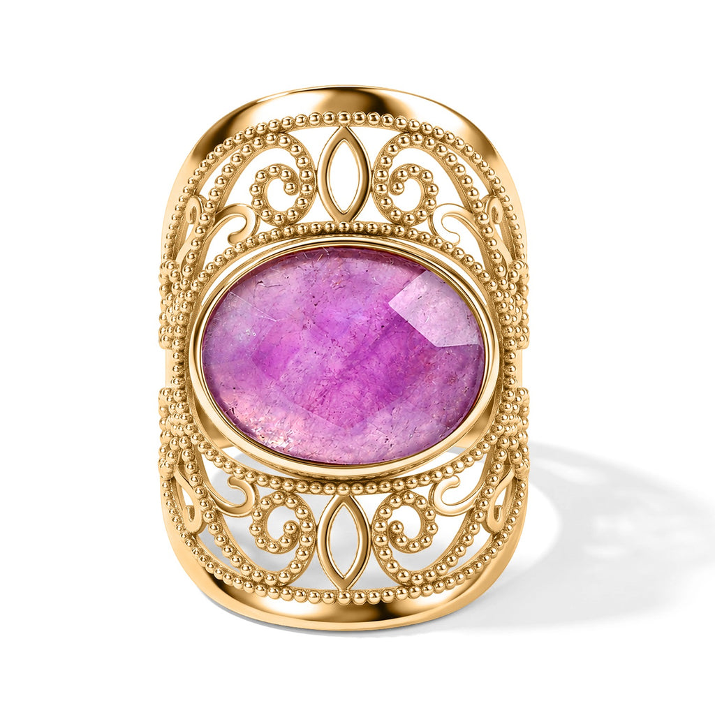 Purple Amethyst Oval Adjustable Ring in Gold Tone 4.30 Ct._8713523