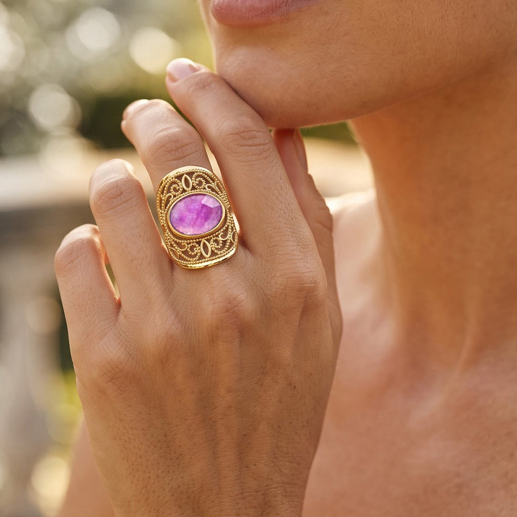 Purple Amethyst Oval Adjustable Ring in Gold Tone 4.30 Ct._8713523_2