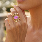 Purple Amethyst Oval Adjustable Ring in Gold Tone 4.30 Ct._8713523_2