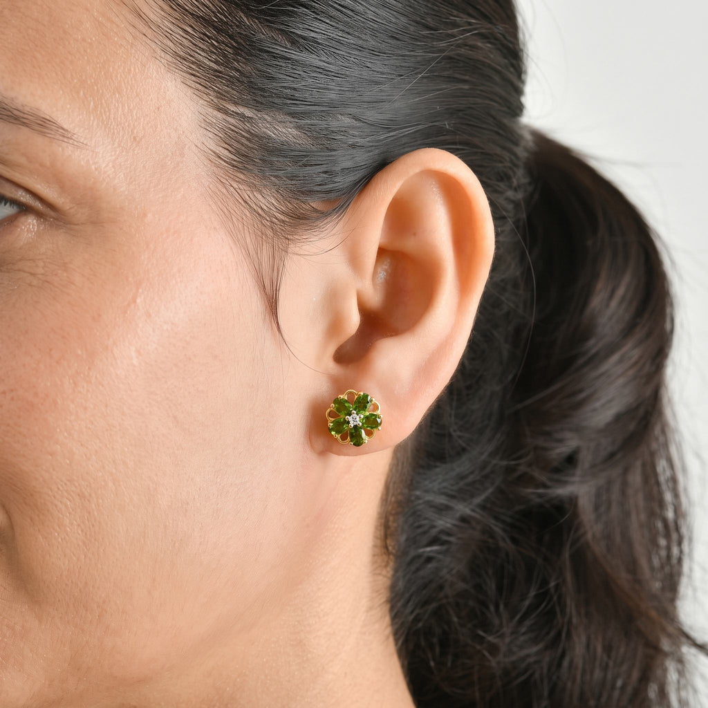 Luxuriant Natural Chrome Diopside, Lab Grown Diamond Earring Sterling Silver  1.842  Ct._8713672_1