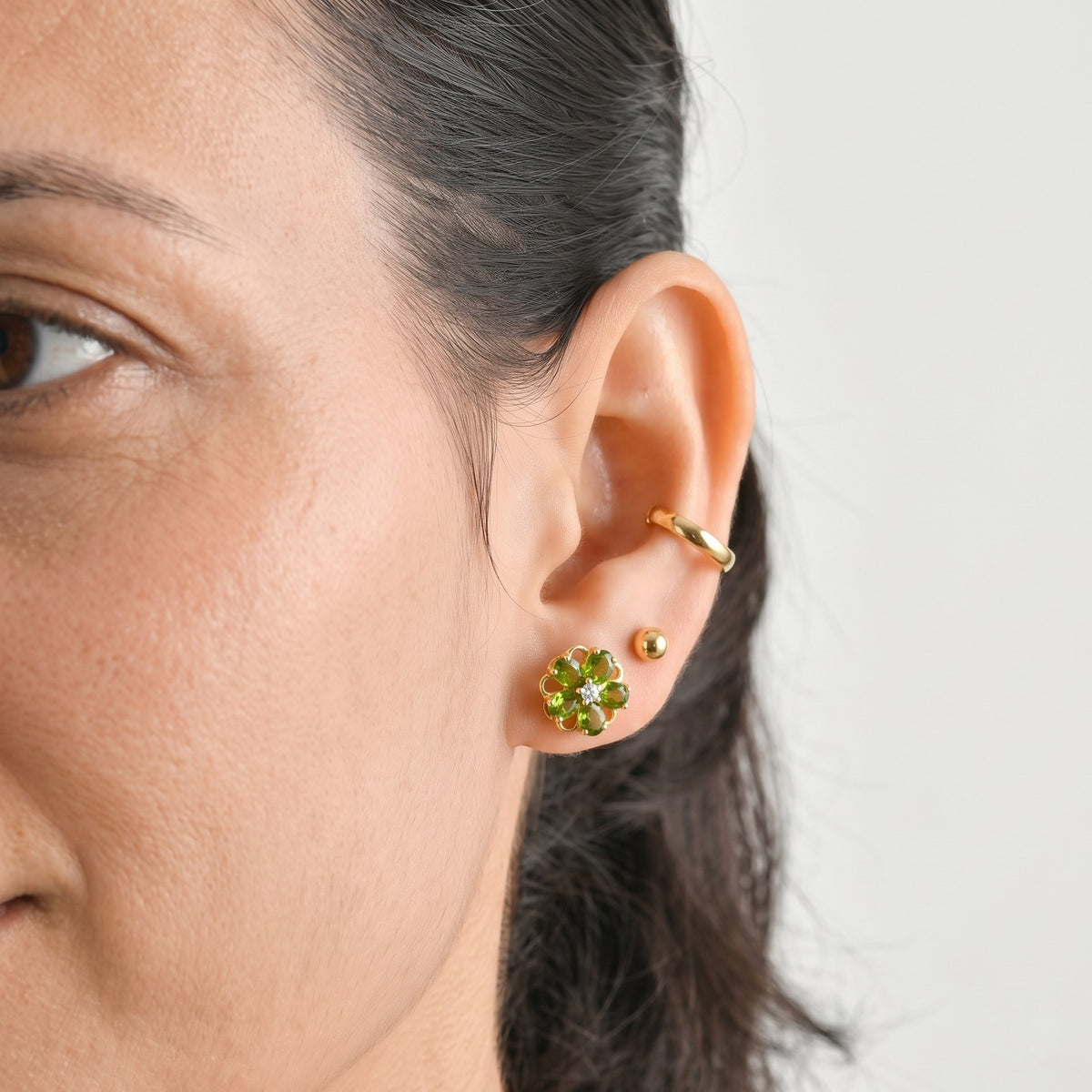 Luxuriant - Natural Chrome Diopside &amp; Lab Grown Diamond (SI/G-H) Floral Earring with Push Back in Yellow Gold Plated Sterling Silver 1.85 Ct. V32639183 3