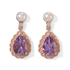 D'Joy - Rose De France Amethyst, White Zircon & Pink Fresh Water Pearl Dangling Earring with Push Post in Rose Gold Plated Sterling Silver 4.40 Ct._8714166