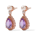 D'Joy - Rose De France Amethyst, White Zircon & Pink Fresh Water Pearl Dangling Earring with Push Post in Rose Gold Plated Sterling Silver 4.40 Ct._8714166_2