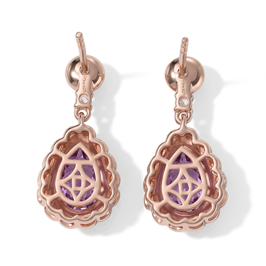 D'Joy - Rose De France Amethyst, White Zircon & Pink Fresh Water Pearl Dangling Earring with Push Post in Rose Gold Plated Sterling Silver 4.40 Ct._8714166_3