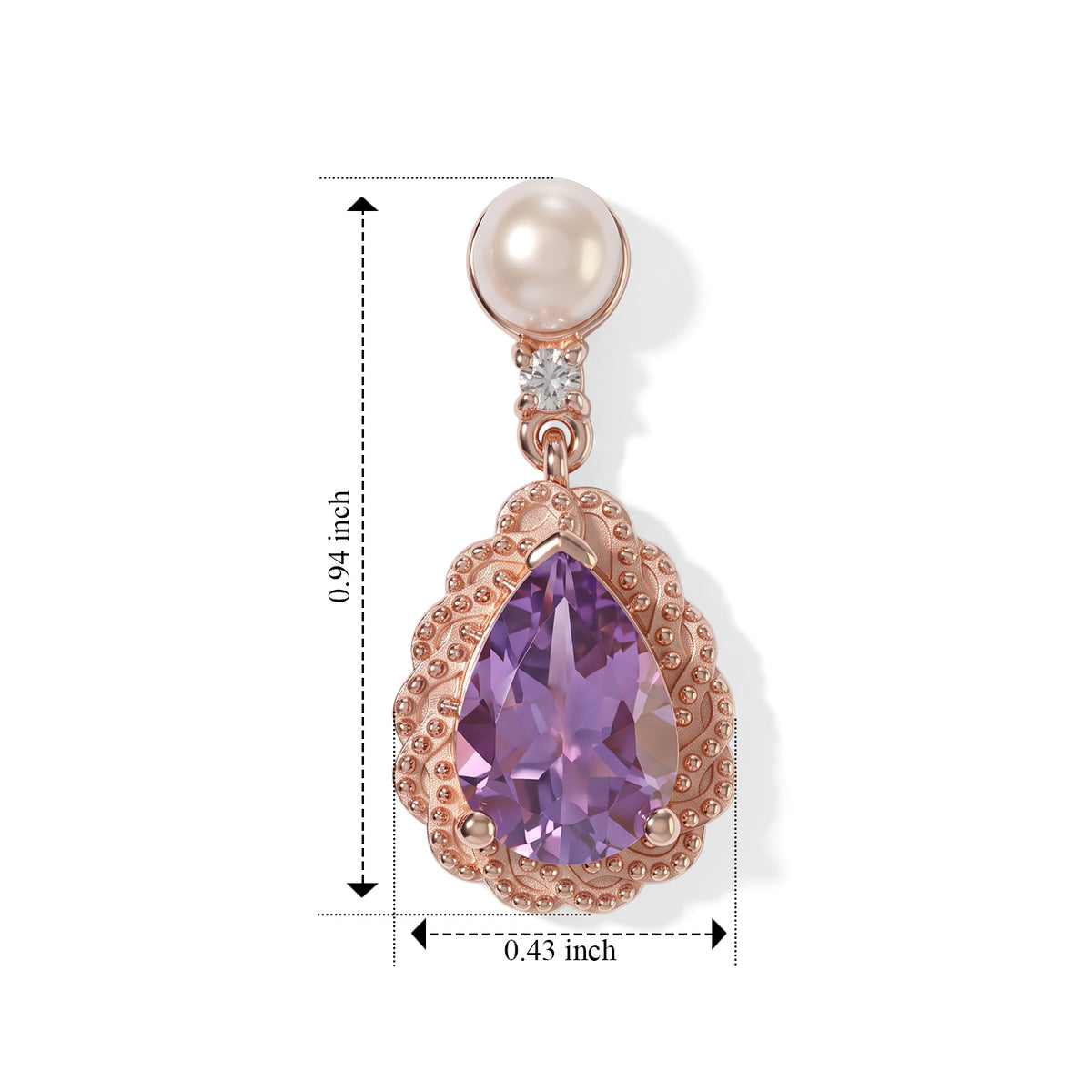 D'Joy - Rose De France Amethyst, White Zircon &amp; Pink Fresh Water Pearl Dangling Earring with Push Post in Rose Gold Plated Sterling Silver 4.40 Ct. 8714166 4
