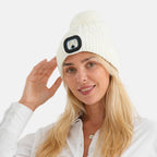 USB Rechargeable Waterproof LED Lighted Sherpa Lined Beanie Hat with Faux Fur Pom-Pom - Off White_8714339_2