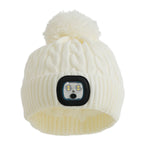 USB Rechargeable Waterproof LED Lighted Sherpa Lined Beanie Hat with Faux Fur Pom-Pom - Off White_8714339_3