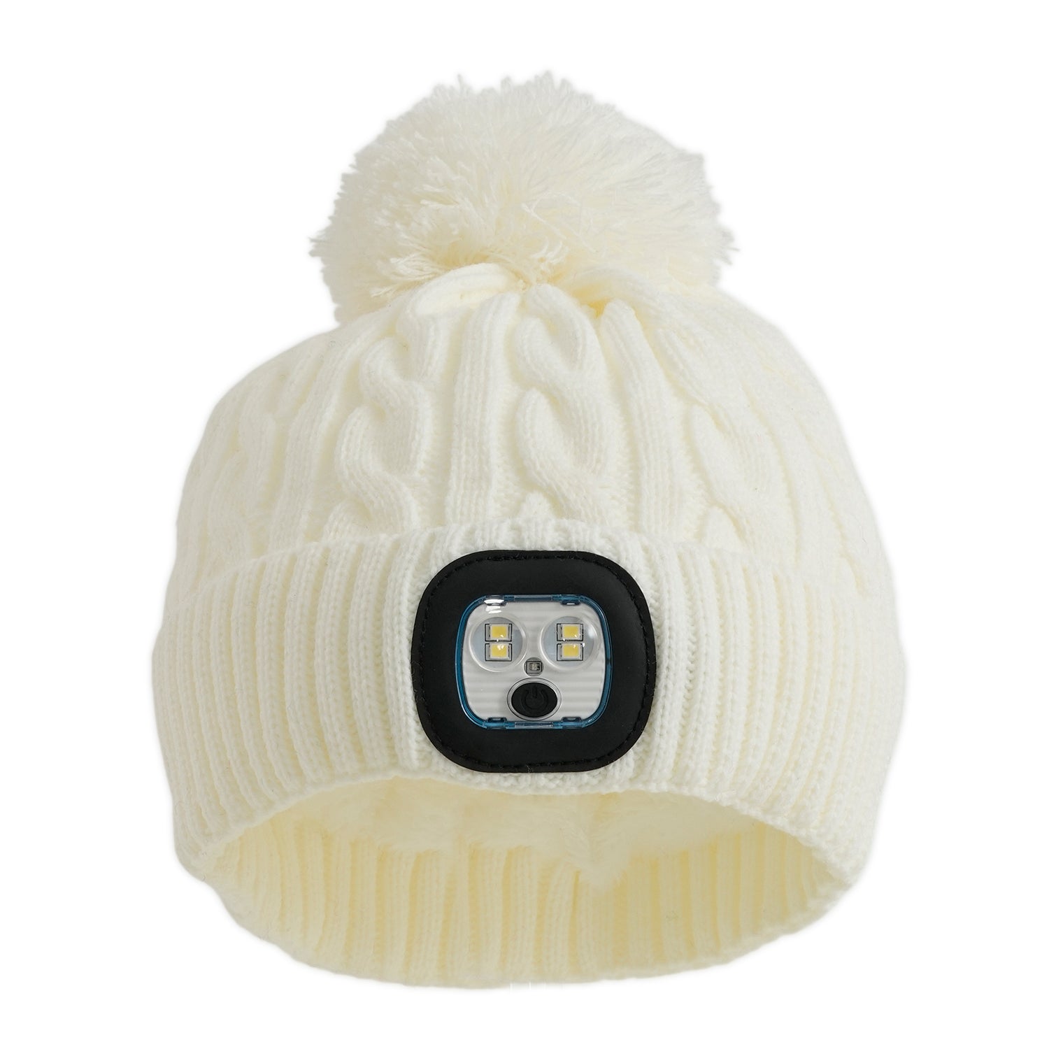 USB Rechargeable Waterproof LED Lighted Sherpa Lined Beanie Hat with Faux Fur Pom-Pom - Off White 8714339 3