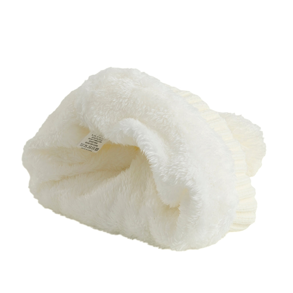 USB Rechargeable Waterproof LED Lighted Sherpa Lined Beanie Hat with Faux Fur Pom-Pom - Off White_8714339_4