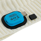 USB Rechargeable Waterproof LED Lighted Sherpa Lined Beanie Hat with Faux Fur Pom-Pom - Off White_8714339_5
