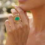 Green Onyx Oval Adjustable Ring in Gold Tone 4.40 Ct._8714357_2