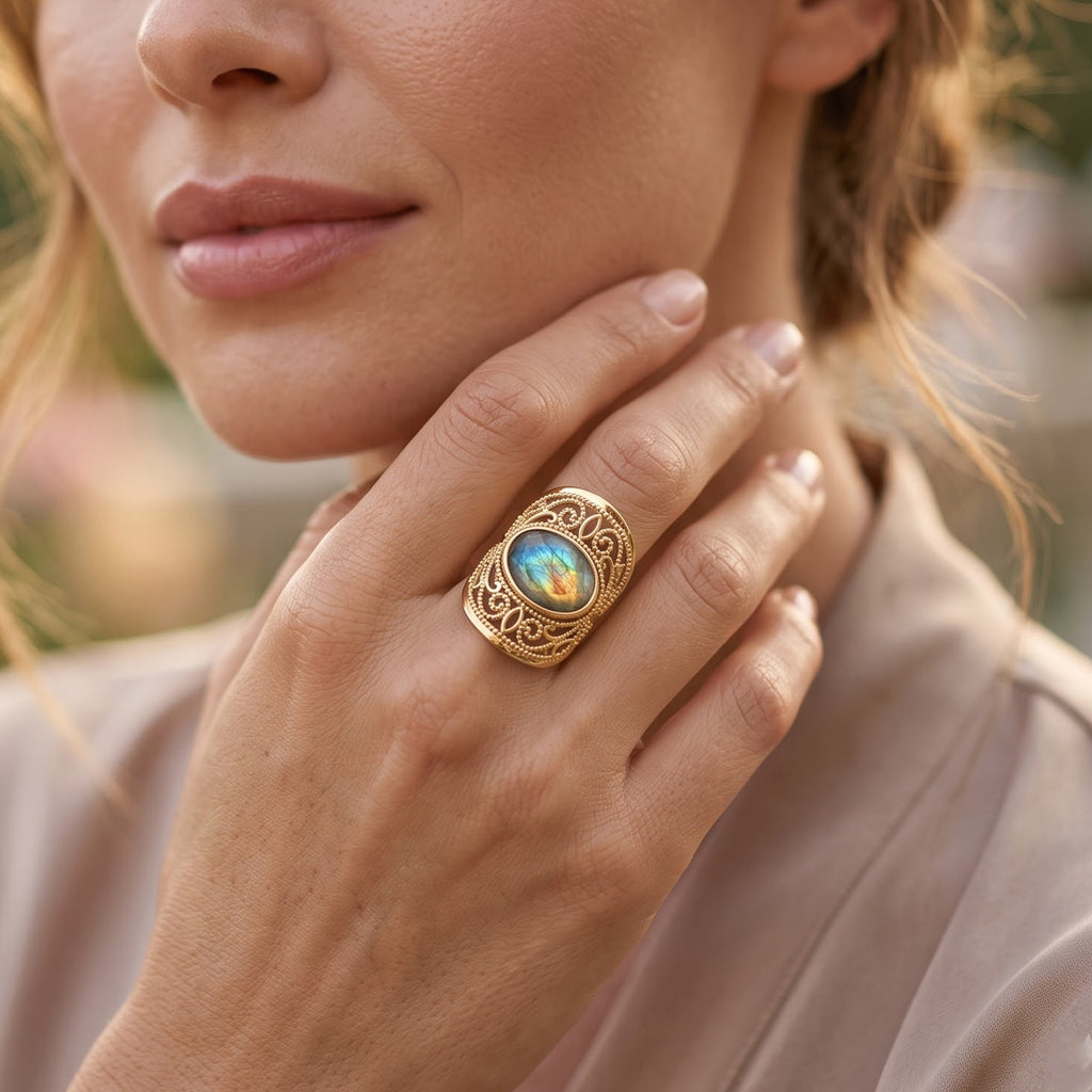 Labradorite Oval Adjustable Ring in Gold Tone 4.50 Ct._8714358_1