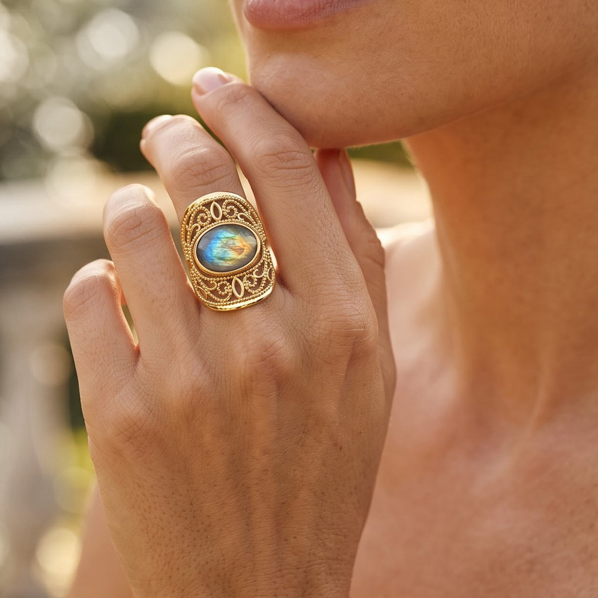 Labradorite Oval Adjustable Ring in Gold Tone 4.50 Ct. 8714358 2