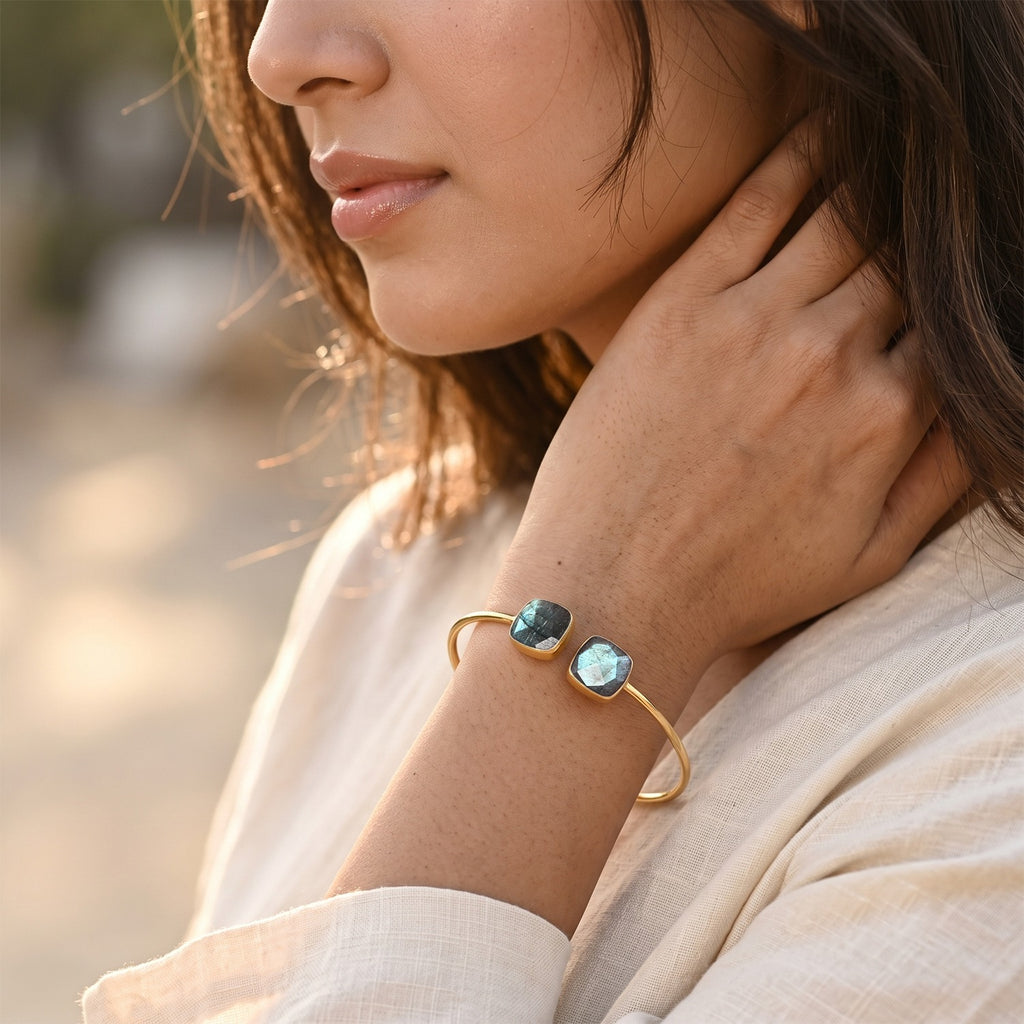 Labradorite Bangle (Size - 7) in Gold Tone 4.80 Ct._8714361_1