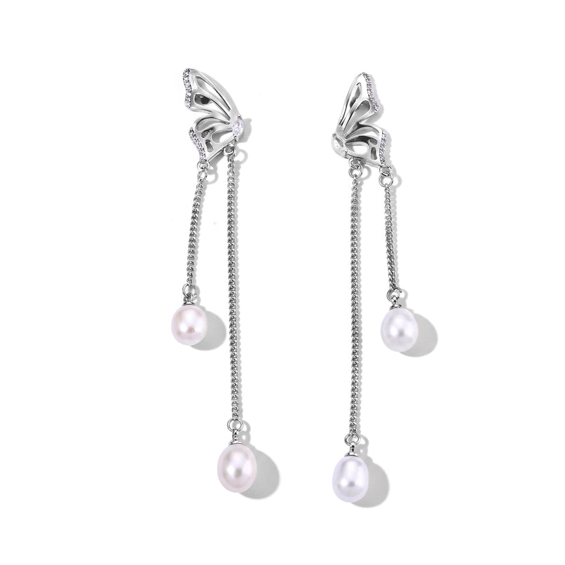 White Fresh Water Pearl Butterfly Earring with Push Back 15.00 Ct._8714403